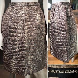 Christian Siriano Brown & Tan Soft Faux Crocodile Material Pencil Skirt, Szs 2/6